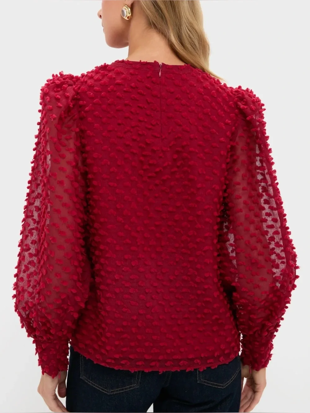 Tuckernuck Hyacinth House Harriet Red Textured Long Sleeve Blouse Medium
